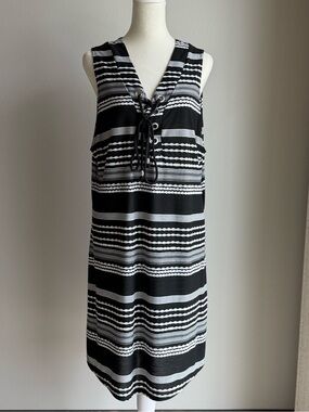 DOTTI Black & White Stripe Lace-Up Sleeveless Shift Dress/Cover Up